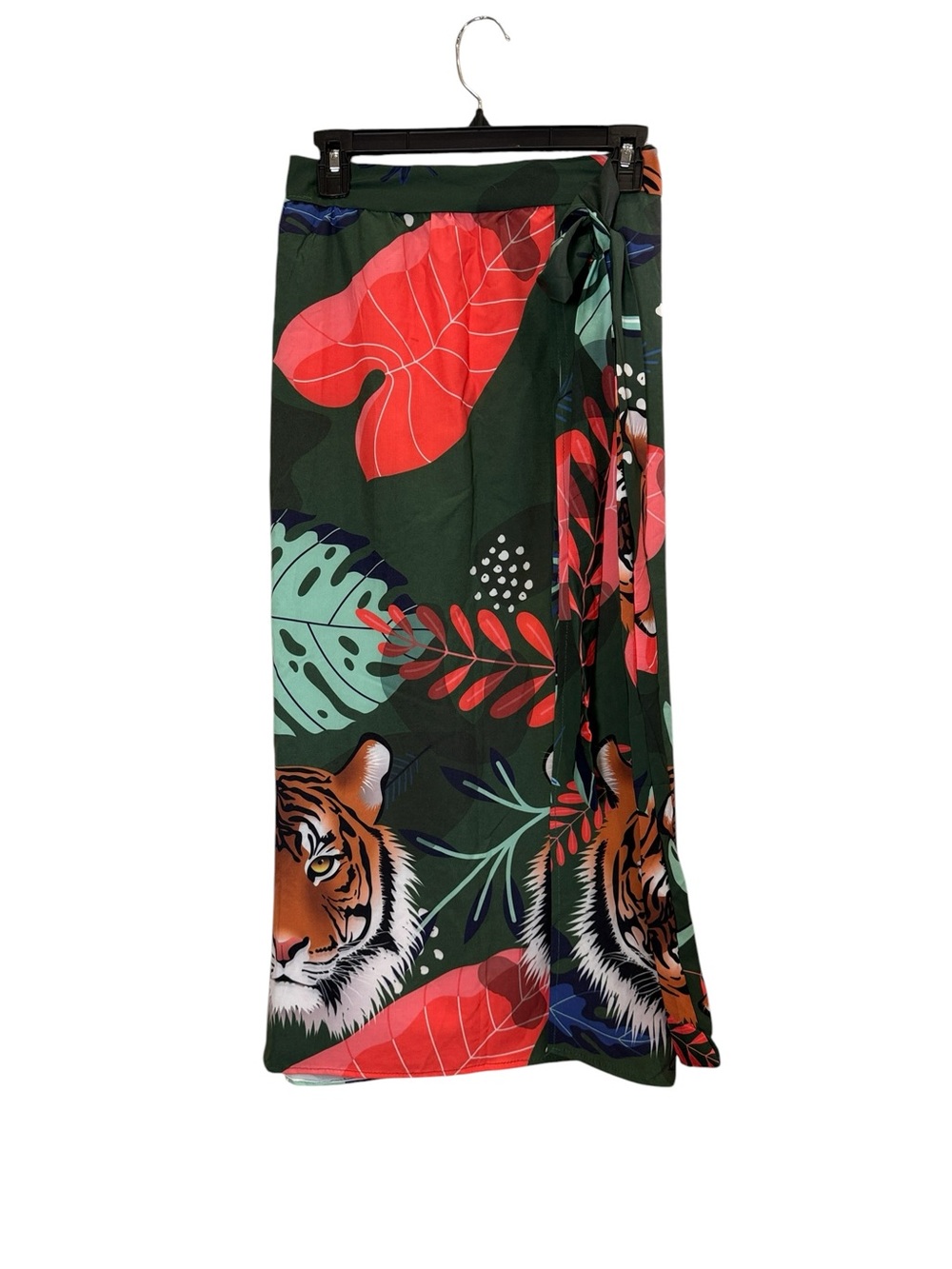 Tropical Tiger Print Wrap Swim Resortwear Sarong in Green and Coral O/S